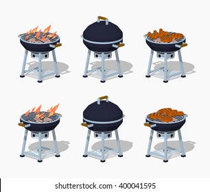 Barbecue. 3D lowpoly isometric vector illustration. The set of objects isolated against the white background and shown from two sides