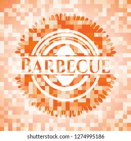 Barbecue abstract orange mosaic emblem with background