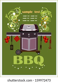 barbecue background,picnic objects on the green background.