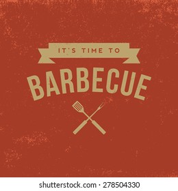 barbecue badge on red  grunge background