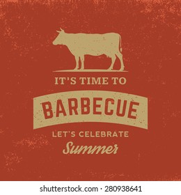 barbecue badge on red  grunge background