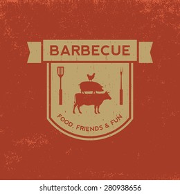barbecue badge on red  grunge background