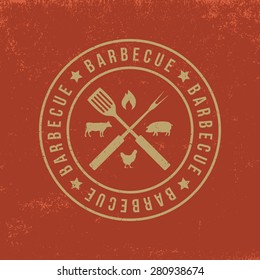 barbecue badge on red  grunge background