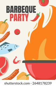 Barbecue banner. Barbecue and Grilling Essentials vector Illustration. Featuring grilling essentials, like barbecue grills, utensils, sauces, and delicious food items. Perfect for outdoor cooking