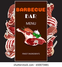 Barbecue bar menu poster. Grilled steak of meat. delicious barbecue concept. colorful design. vector illustration