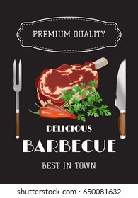 Barbecue bar menu poster. Grilled steak of meat. delicious barbecue concept. colorful design. vector illustration