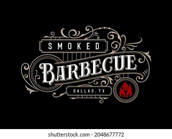 Barbecue barbeque bbq grill vintage ornamental victorian lettering logo design