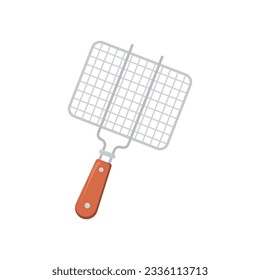 Barbecue or barbeque BBQ party, grill picnic. Barbecue equipment, grill, skewer, sausages, seasonings, chicken and meat, vegetables and sauce Vector flat illustration