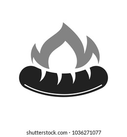 Barbecue or bbq grill hot sausage vector icon for bucher shop