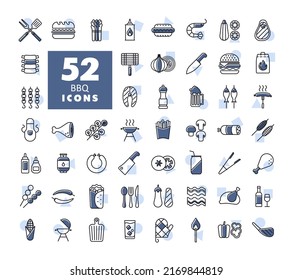 Barbecue and bbq grill isolated icon set. Graph symbol for cooking web site and apps design, logo, app, UI
