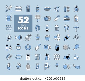 Barbecue and bbq grill isolated icon set. Graph symbol for cooking web site and apps design, logo, app, UI