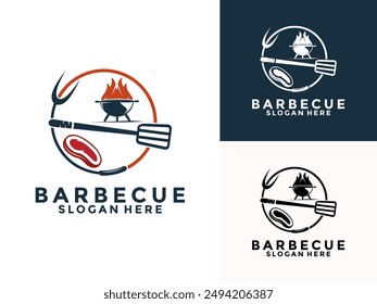 Barbecue, BBQ, Grill Logo icon vector, Barbeque Grill food and restaurant logo template