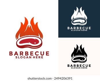 Barbacoa, barbacoa, Vector de logotipo de la parrilla, barbacoa comida a la parrilla y Plantilla del logotipo del restaurante