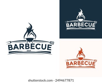 Barbacoa, barbacoa, Vector de logotipo de la parrilla, barbacoa comida a la parrilla y Plantilla del logotipo del restaurante