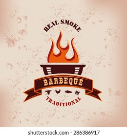 Barbecue BBQ grill logo stamp for retro poster or food menu package design