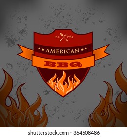 Barbecue BBQ grill logo. BBQ grill stamp. BBQ grill retro poster. BBQ grill food menu design. BBQ grill flyer template. BBQ grill party invitation. BBQ print poster. BBQ grill label BBQ package design