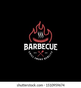 Barbecue Bbq Grill Restaurant Food Drink Logo Design - Barbeque Fire Meat Sausage Spatula Element