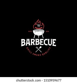 Barbecue bbq grill restaurant food drink logo design - barbeque fire meat sausage spatula element