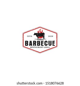 Barbecue bbq grill restaurant food drink logo design - barbeque fire meat sausage spatula element