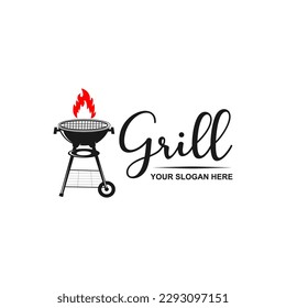 Barbecue Bbq Grill Restaurant Food Drink Logo Design Barbeque Fire Meat Sausage Spatula Element Template suitable for use for your company or cafe.