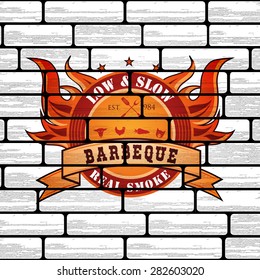 Barbecue BBQ logo, stamp, retro poster, food menu design 