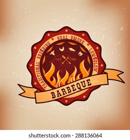 Barbecue BBQ meat logo, stamp, retro poster, food menu design 