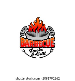Barbecue BBQ Smoke And Grill Restaurant Logo Template vector