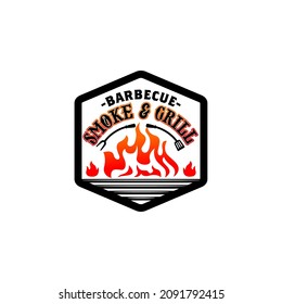 Barbecue BBQ Smoke And Grill Restaurant Logo Template vector