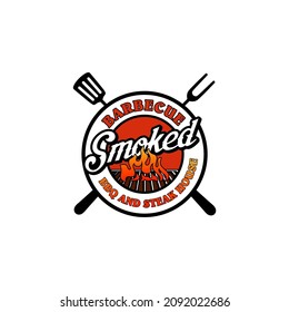 Barbecue BBQ Smoke And Grill Restaurant Logo Template vector