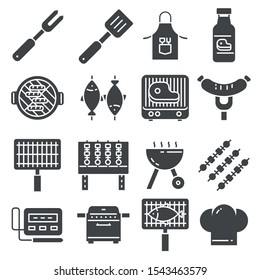 Barbecue BBQ Vector Icons. Steak, Ribs, Bonfire, Gas.