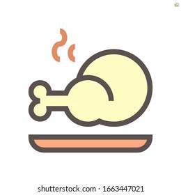 Barbecue (bbq) whole chicken grill vector icon. That food or poultry menu consist of hot meat on dish plate to baked, cooked or roasted from oven in kitchen for meal. 48x48 pixel and editable stroke.