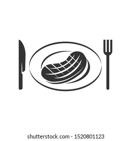 Barbecue beef knife fork logo template vector badge Design