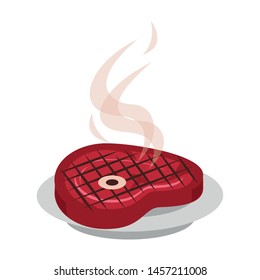 Barbecue beef steak grilled in dish cartoon vector illustration graphic design