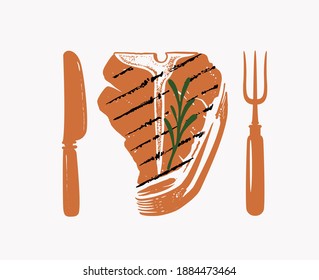 barbecue beef steak sketch style