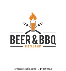 Barbecue And Beer Logo With Fire Glass of Beer