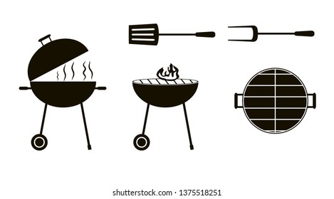 Barbecue black element, BBQ Time Grill icon on white background.