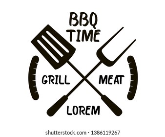 Barbecue black element, BBQ Time Grill icon on white background.