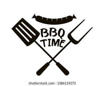 Barbecue black element, BBQ Time Grill icon on white background.