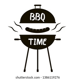 Barbecue black element, BBQ Time Grill icon on white background.