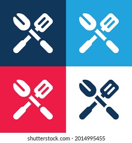 Barbecue blue and red four color minimal icon set