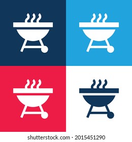 Barbecue blue and red four color minimal icon set