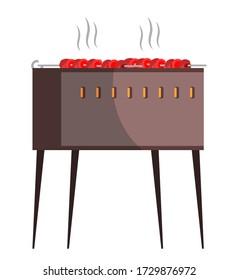 Objeto aislado de parrilladas más bruscas. Equipamiento urbano para cocinar en fuego, carne frita, filete a la parrilla o kebab, asado. La familia o los amigos pasan el fin de semana. Fiesta en casa o picnic. Ilustración del vector