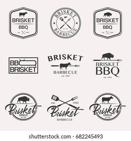 Barbecue brisket lettering logo set BBQ isolated on white background