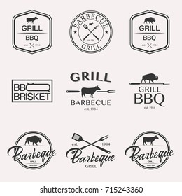 Barbecue brisket lettering logo set BBQ isolated on white background