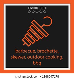 barbecue, brochette, skewer, outdoor cooking, bbq  vector icon