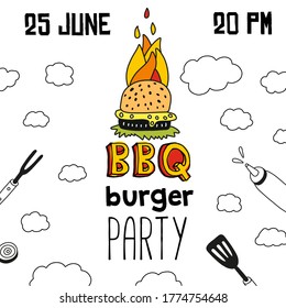 Barbecue burger party. Poster or banner in square format.