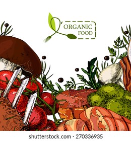 Barbecue. Card. Freehand drawing. Vector illustration
