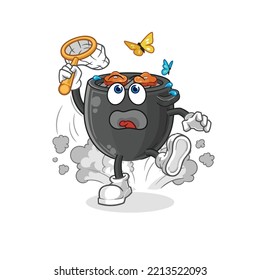 the barbecue catch butterfly illustration. character vector
