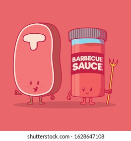 Barbecue characters vector illustration. Barbecue, party, summer, beef design concept