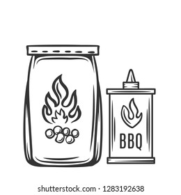Barbecue charcoal, hand drawn vector. BBQ icon engraving